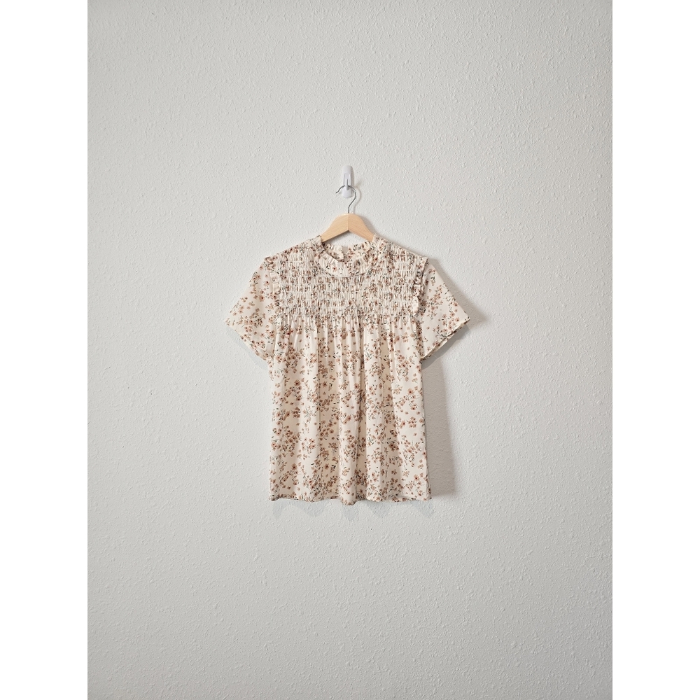 Bohme Floral Smocked Short Sleeve Top XS - Picture 2 of 8